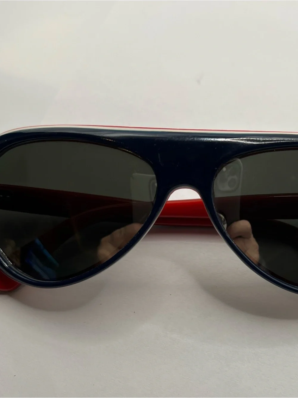 Navy Blue and Red Ski Sunglasses with Dark Lenses